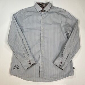 John Lennon Mens Dress Shirt XL Blue‎ Pinstripe Paisley Flip Cuff Button Down